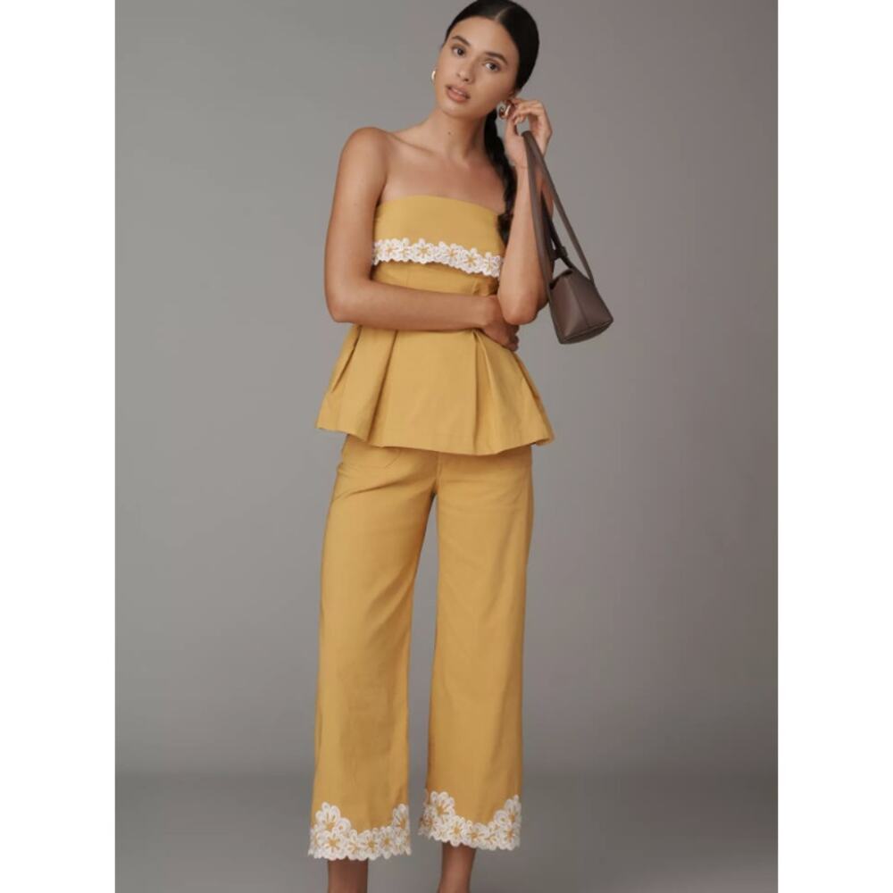 NEW NWT Anthropologie The Colette Embroidered Crop Wide-Leg Pants by Maeve 27